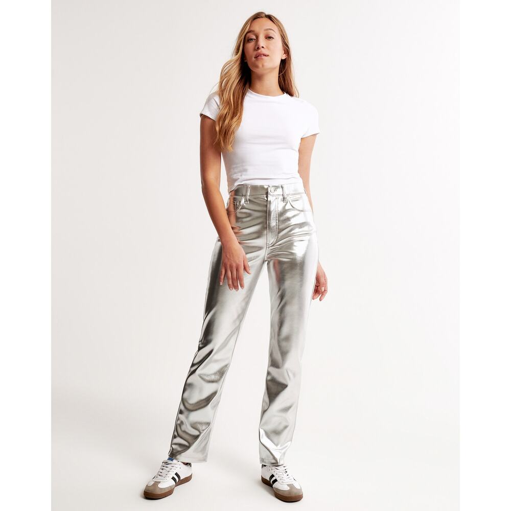 Abercrombie & Fitch Metallic Silver Straight Leg Jeans